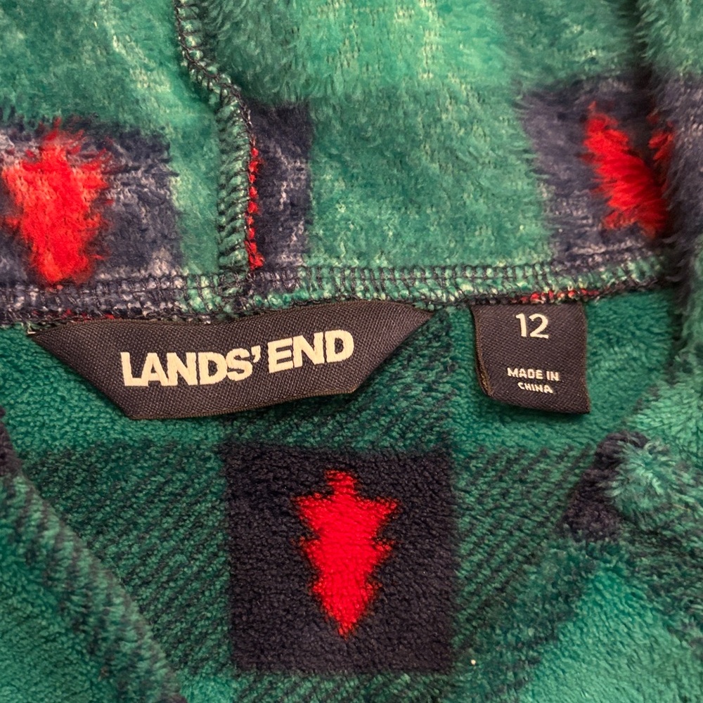 Lands' End Green and Red Plaid Holiday Kids Tie Robe - Picture 3 of 5